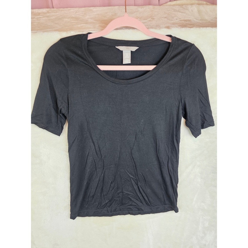 HM Womens Black Scoop Neck Short Sleeve Viscose T-Shirt XS 0982756‎ 5